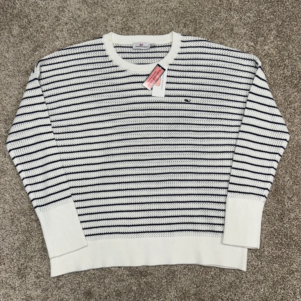 Vineyard Vines Cropchet‎ Striped Open Knit Crochet Sweater Women Size Large - Picture 2 of 9